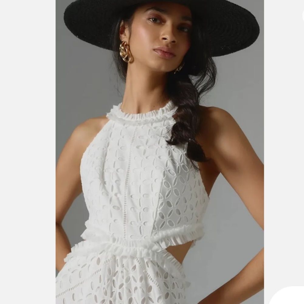 Nwt Anthropologie Lace The Label White Eyelet Cutout Maxi Halter Wedding Dress - Picture 3 of 8